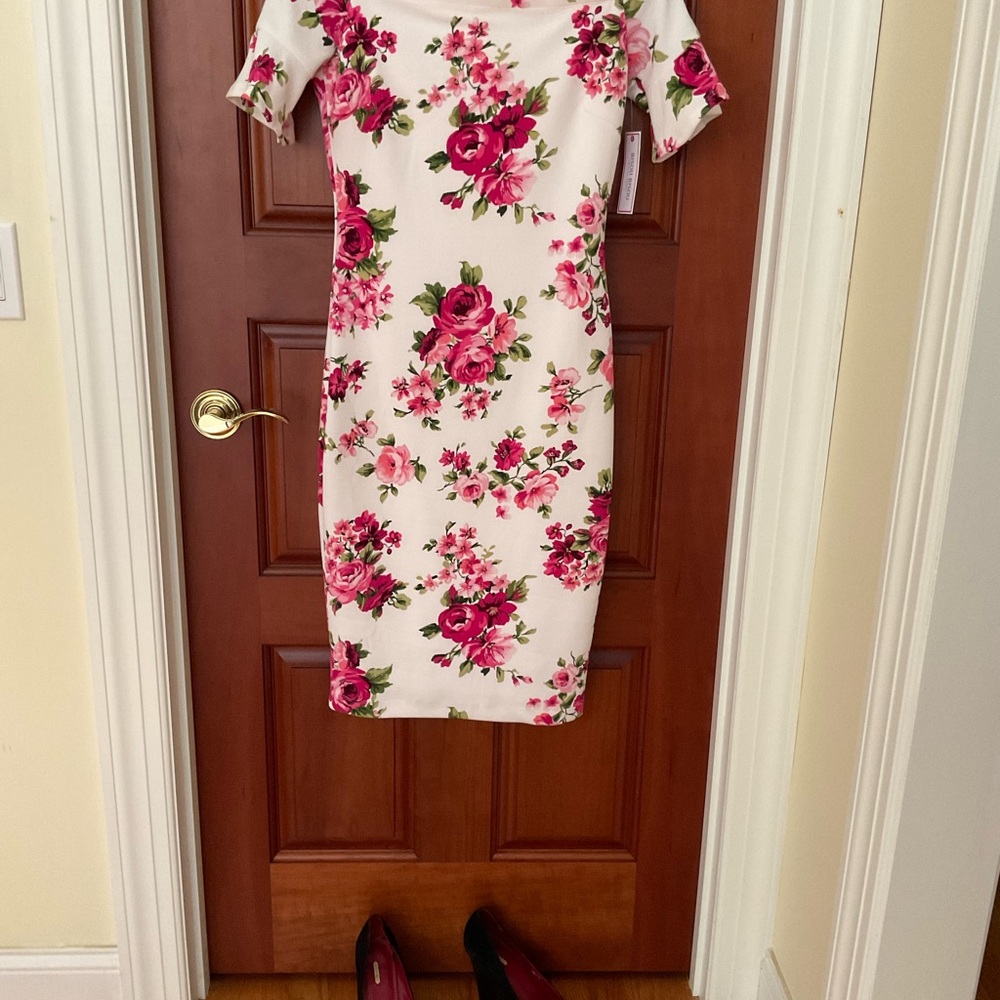 Bisou Bisou Pink and White Floral Midi Dress